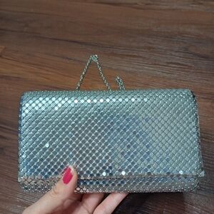 Vintage Jessica McClintock silver metal mesh crossbody bag Prom Homecoming Event